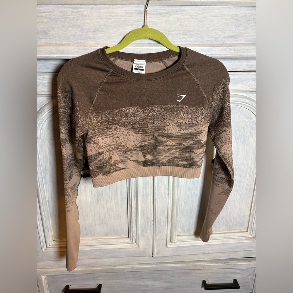 Gymshark Adapt Ombre Seamless Long Sleeve Crop Top Brown‎ Lounge Gym Athleisure